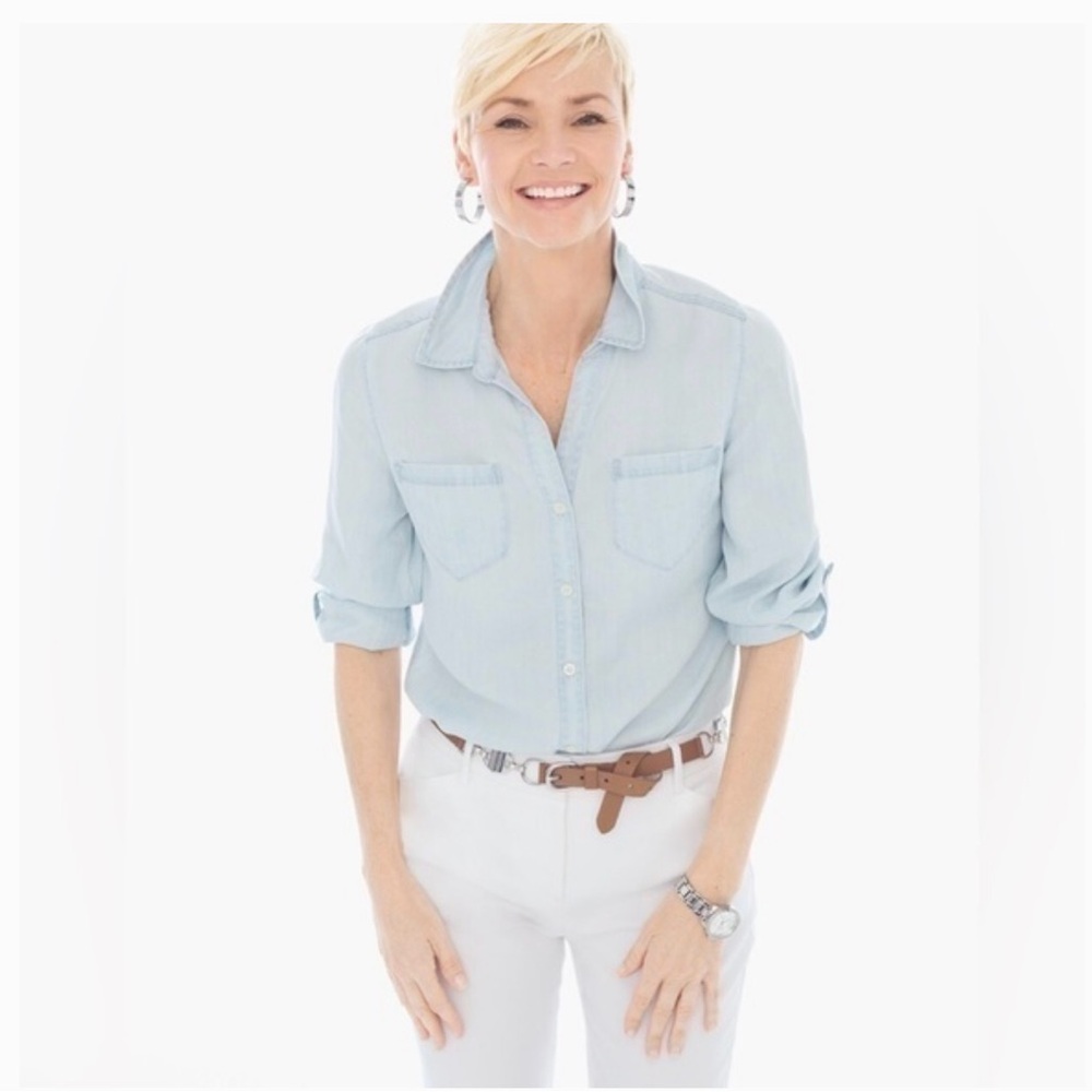 Nwt Chico’s Denim Split Back 100% Cotton Large/12… - image 1